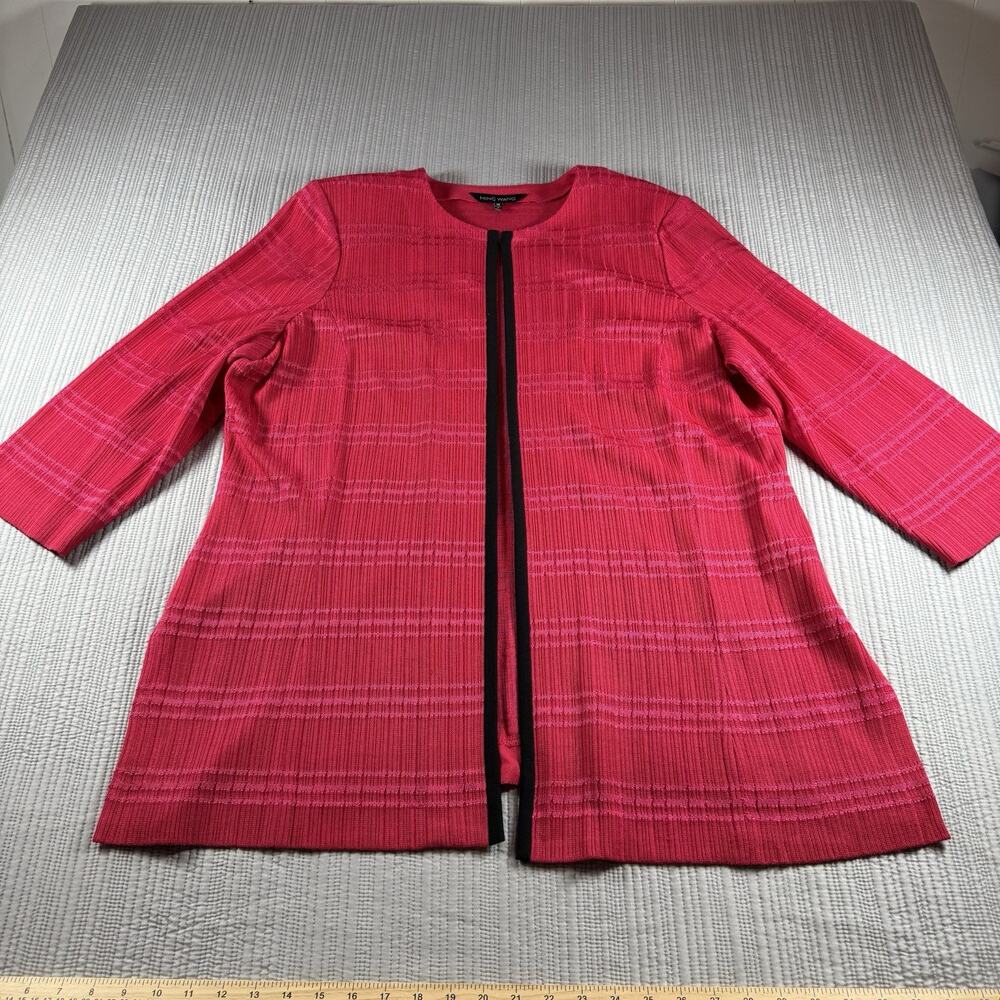 Ming Wang Womens 1X Pink Open Front Cardigan Knit Jacket Quiet Luxury Careerwear